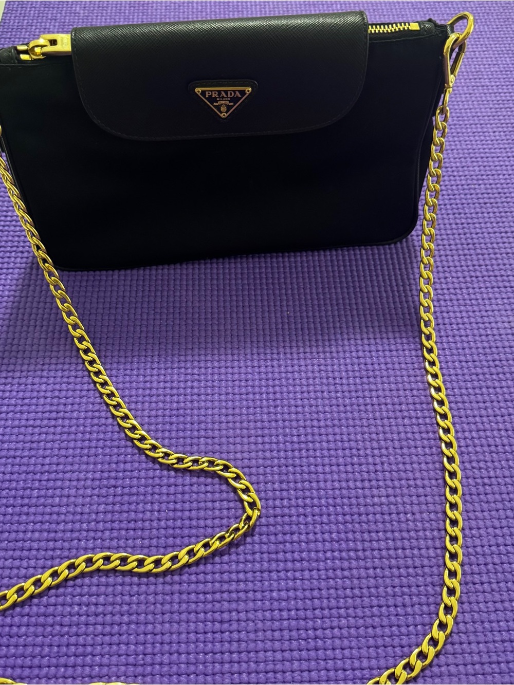 Prada Black Shoulder Bag with Gold Chain Strap w/ COA - Picture 10 of 10